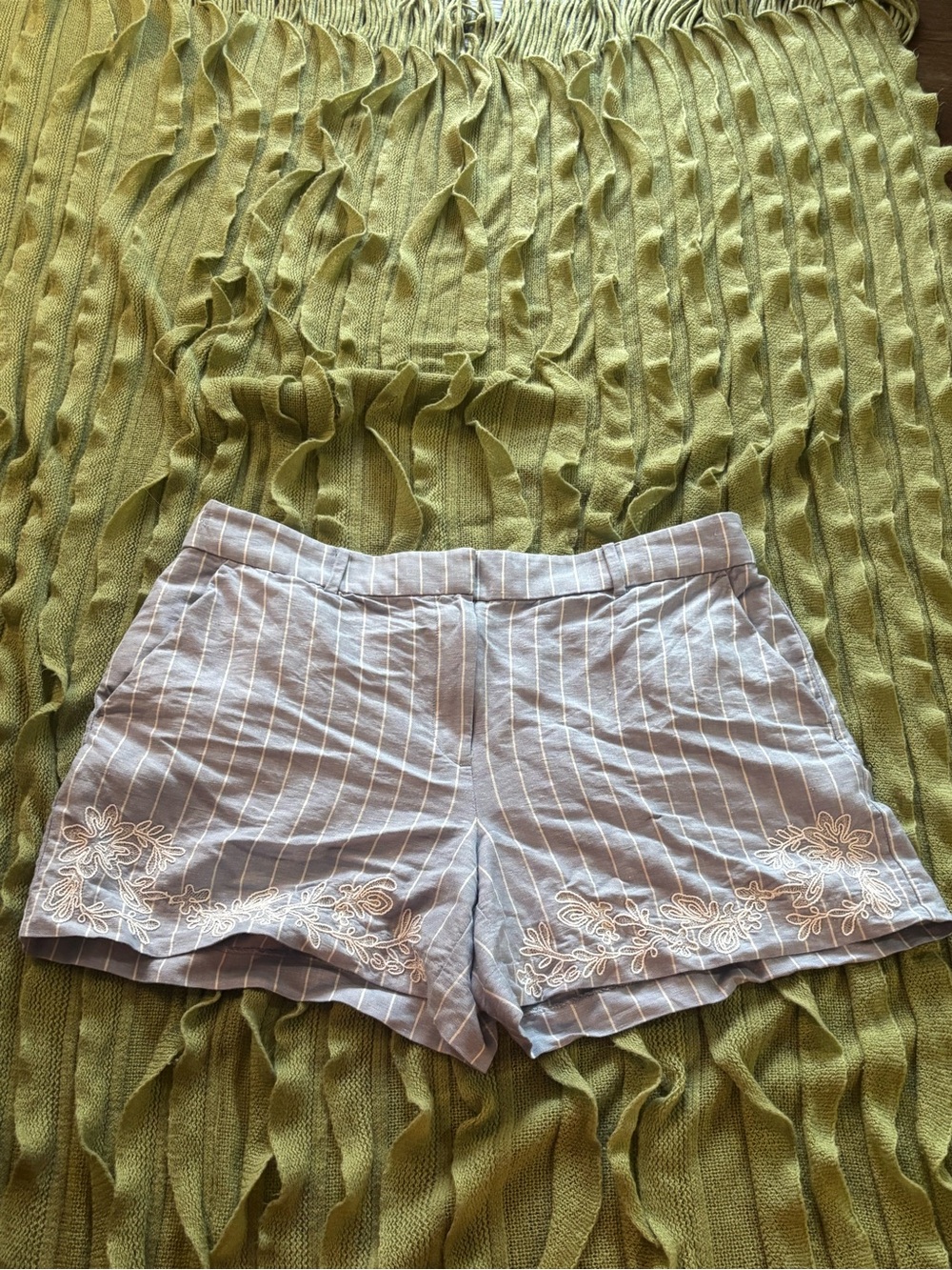 LOFT Light Blue Pinstripe Embroidered Womens Shorts